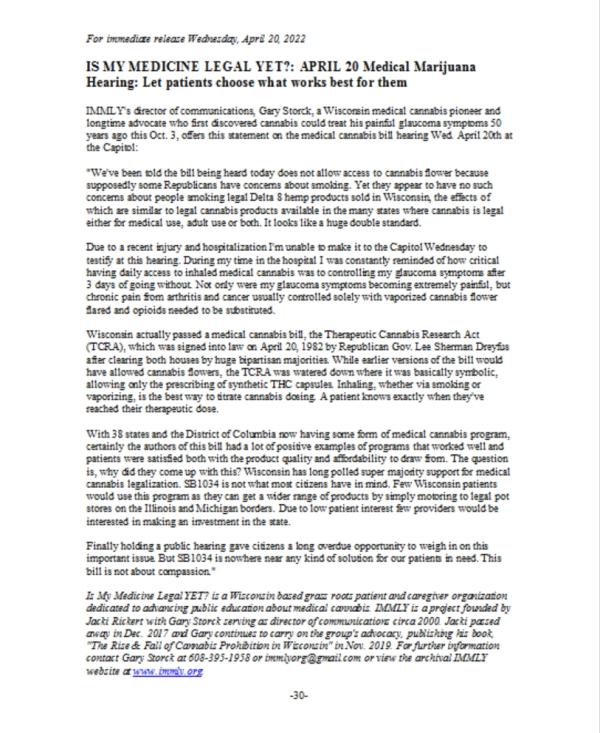 Is My Medicine Legal YET Release: 4/20 Wisconsin Medical Cannabis hearing